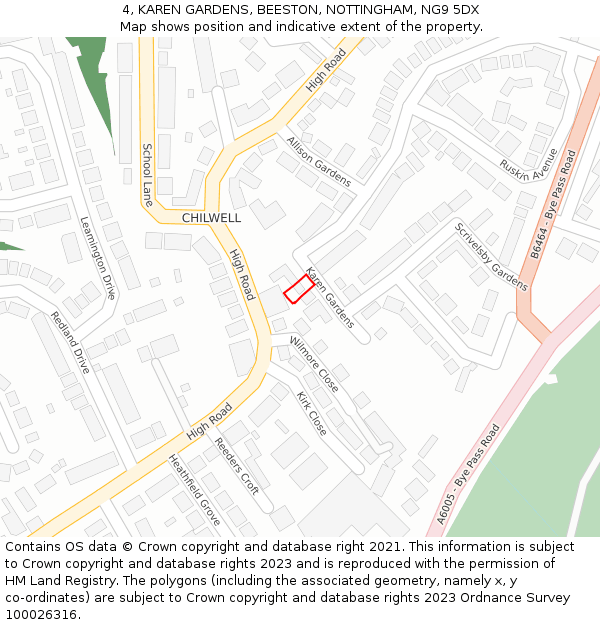 4, KAREN GARDENS, BEESTON, NOTTINGHAM, NG9 5DX: Location map and indicative extent of plot