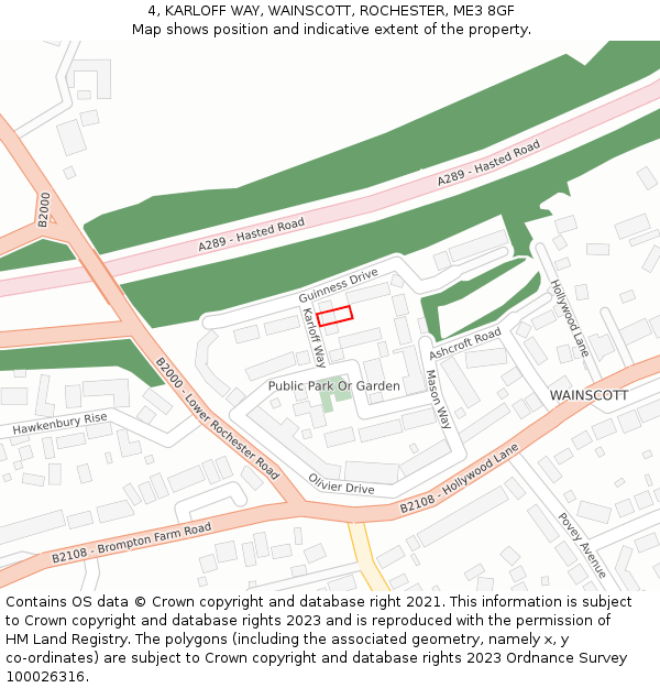 4, KARLOFF WAY, WAINSCOTT, ROCHESTER, ME3 8GF: Location map and indicative extent of plot