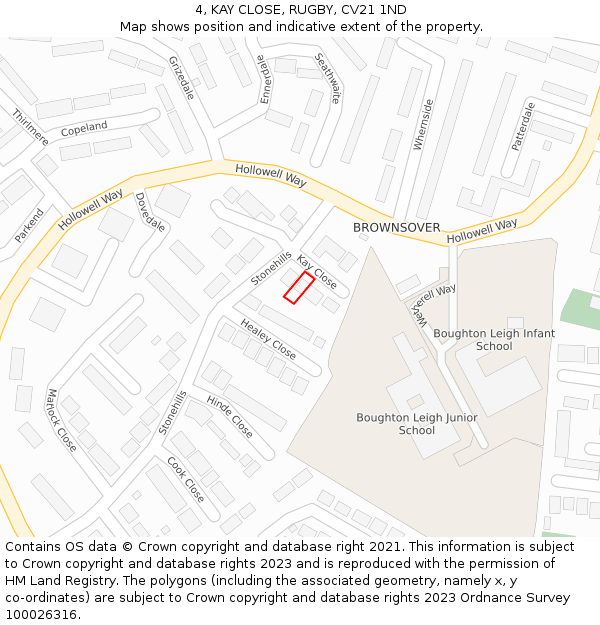 4, KAY CLOSE, RUGBY, CV21 1ND: Location map and indicative extent of plot
