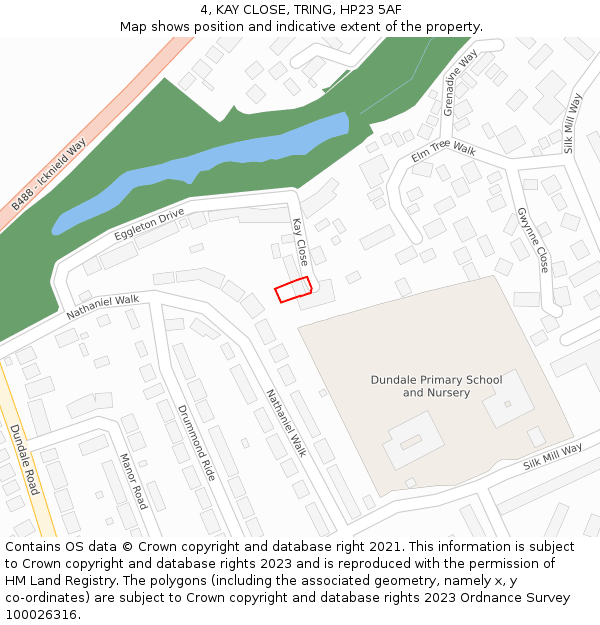 4, KAY CLOSE, TRING, HP23 5AF: Location map and indicative extent of plot