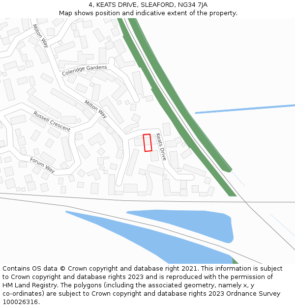 4, KEATS DRIVE, SLEAFORD, NG34 7JA: Location map and indicative extent of plot