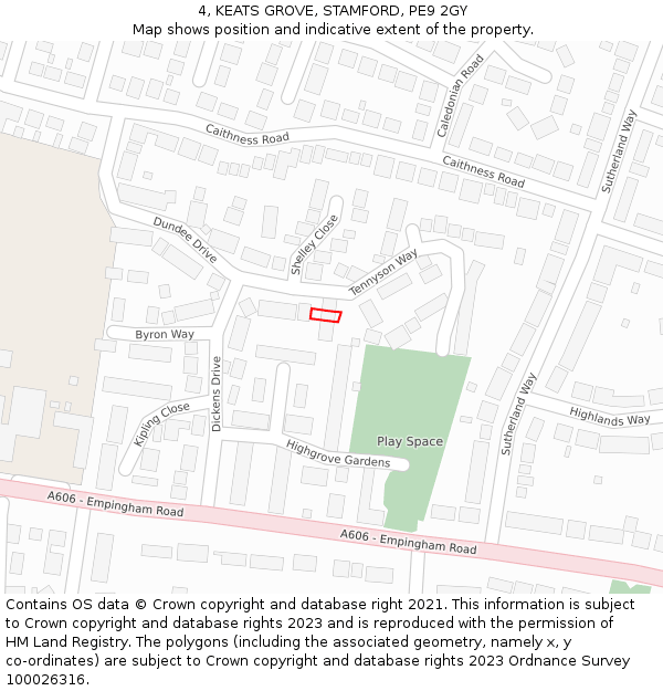 4, KEATS GROVE, STAMFORD, PE9 2GY: Location map and indicative extent of plot