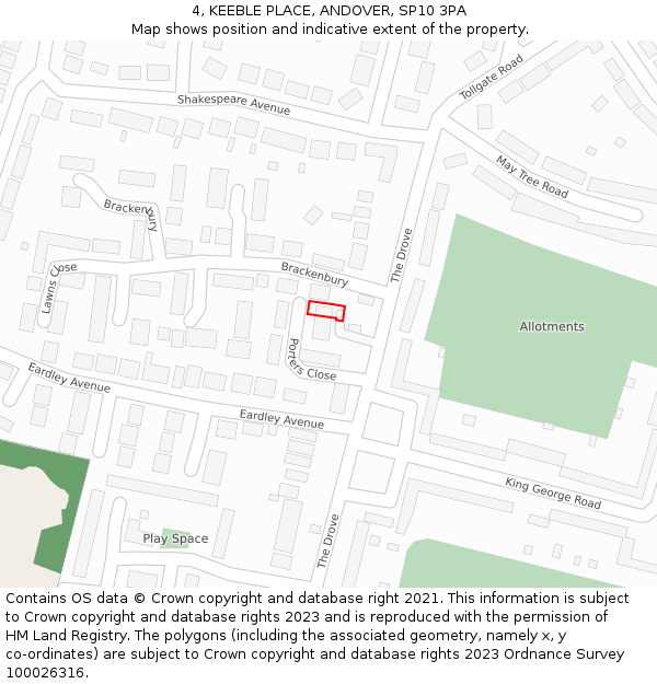 4, KEEBLE PLACE, ANDOVER, SP10 3PA: Location map and indicative extent of plot