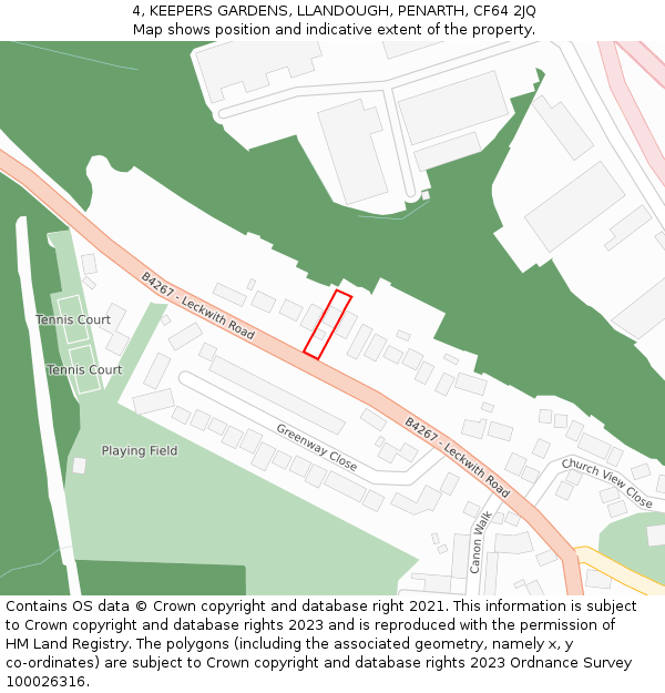 4, KEEPERS GARDENS, LLANDOUGH, PENARTH, CF64 2JQ: Location map and indicative extent of plot