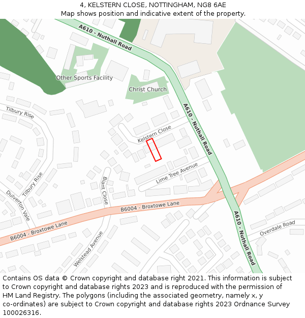 4, KELSTERN CLOSE, NOTTINGHAM, NG8 6AE: Location map and indicative extent of plot