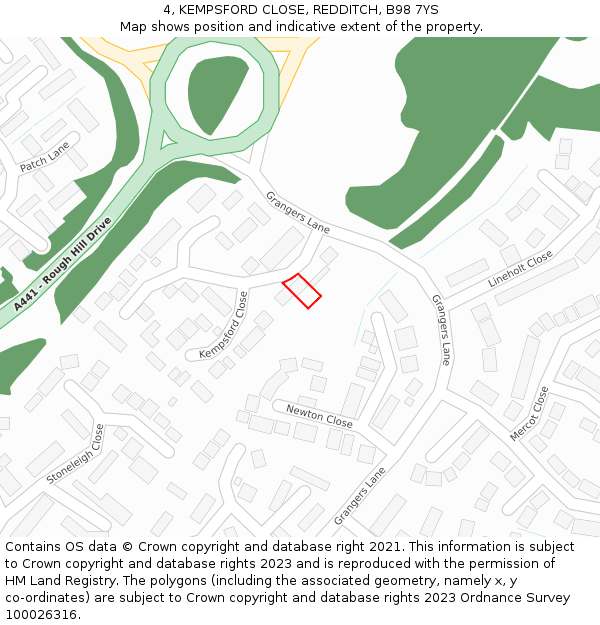 4, KEMPSFORD CLOSE, REDDITCH, B98 7YS: Location map and indicative extent of plot