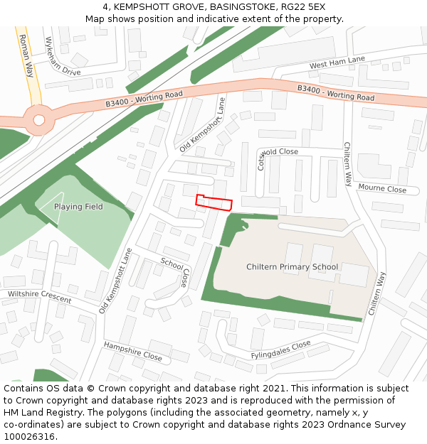 4, KEMPSHOTT GROVE, BASINGSTOKE, RG22 5EX: Location map and indicative extent of plot