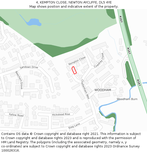 4, KEMPTON CLOSE, NEWTON AYCLIFFE, DL5 4YE: Location map and indicative extent of plot