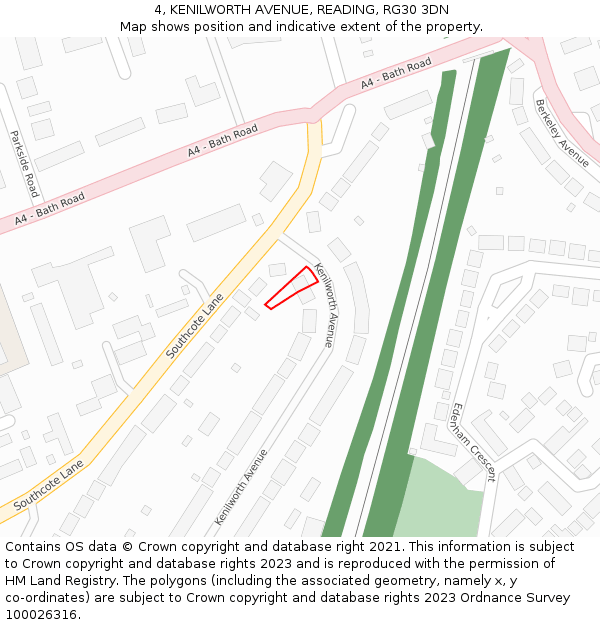 4, KENILWORTH AVENUE, READING, RG30 3DN: Location map and indicative extent of plot