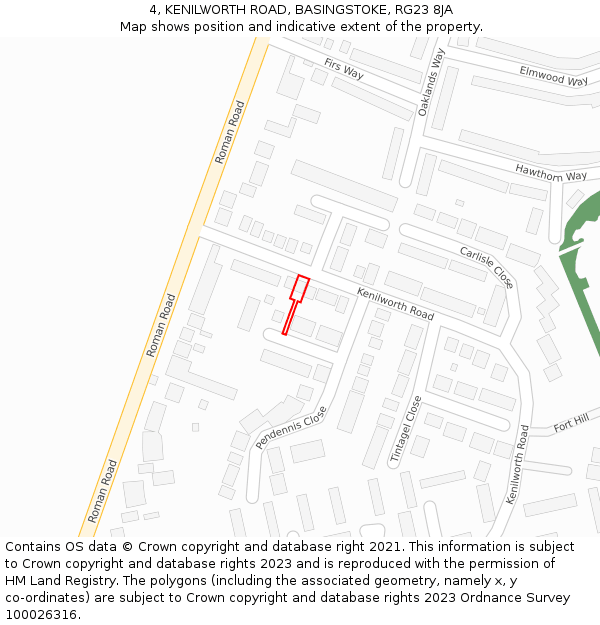 4, KENILWORTH ROAD, BASINGSTOKE, RG23 8JA: Location map and indicative extent of plot