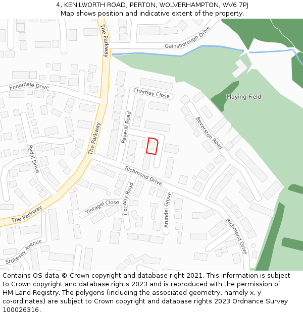 4, KENILWORTH ROAD, PERTON, WOLVERHAMPTON, WV6 7PJ: Location map and indicative extent of plot