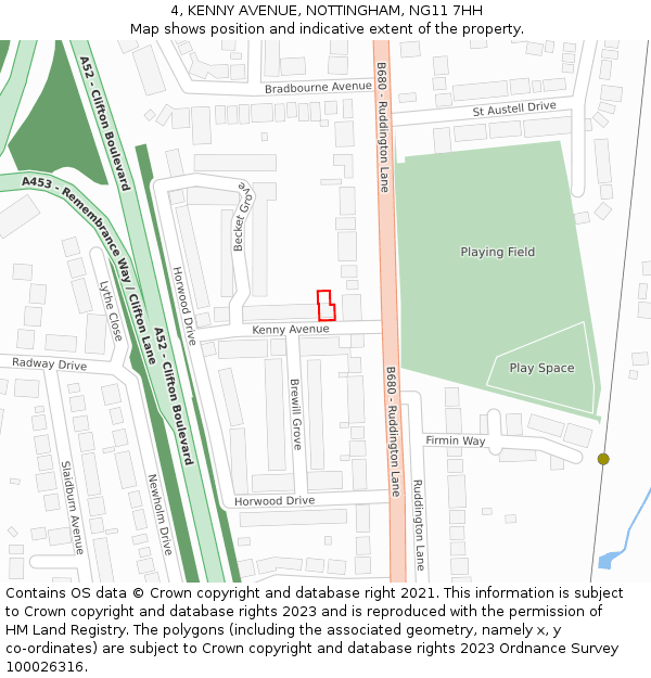 4, KENNY AVENUE, NOTTINGHAM, NG11 7HH: Location map and indicative extent of plot