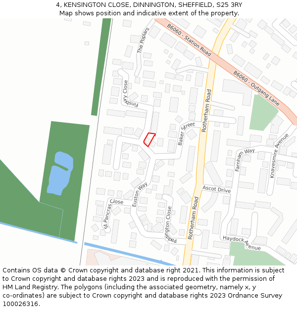 4, KENSINGTON CLOSE, DINNINGTON, SHEFFIELD, S25 3RY: Location map and indicative extent of plot