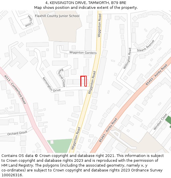 4, KENSINGTON DRIVE, TAMWORTH, B79 8RE: Location map and indicative extent of plot