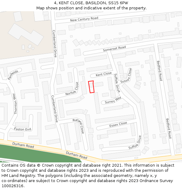 4, KENT CLOSE, BASILDON, SS15 6PW: Location map and indicative extent of plot