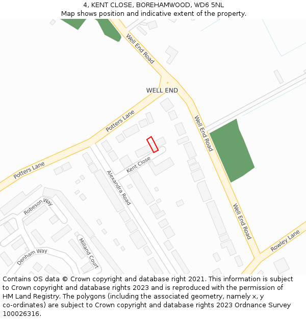 4, KENT CLOSE, BOREHAMWOOD, WD6 5NL: Location map and indicative extent of plot