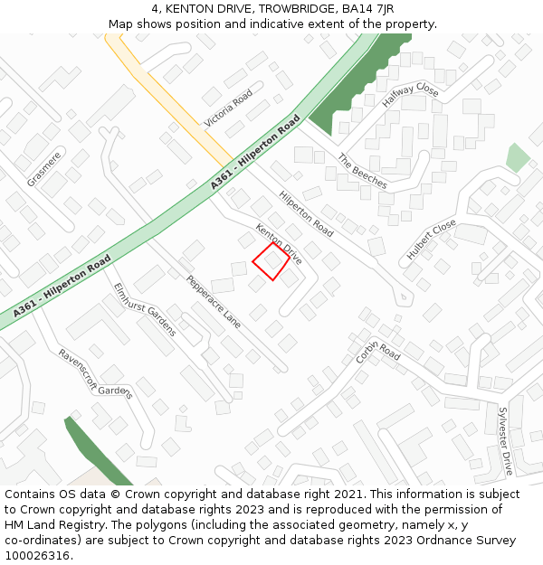 4, KENTON DRIVE, TROWBRIDGE, BA14 7JR: Location map and indicative extent of plot