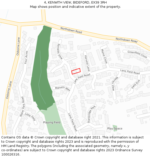 4, KENWITH VIEW, BIDEFORD, EX39 3RH: Location map and indicative extent of plot