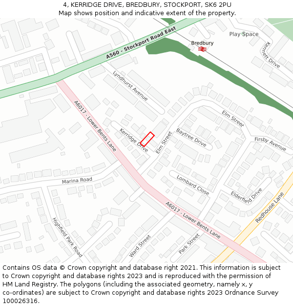 4, KERRIDGE DRIVE, BREDBURY, STOCKPORT, SK6 2PU: Location map and indicative extent of plot