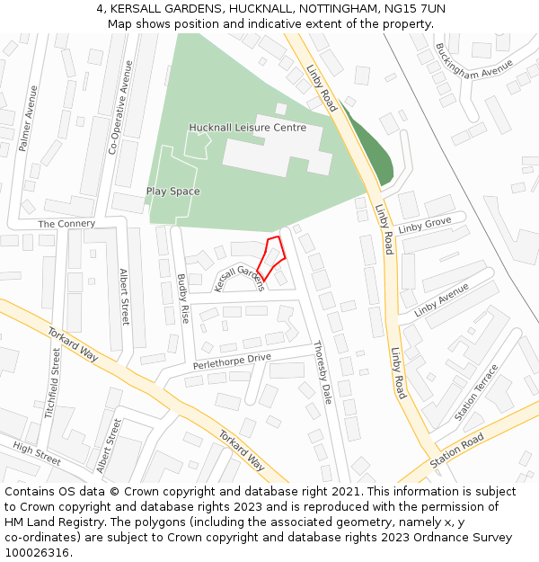 4, KERSALL GARDENS, HUCKNALL, NOTTINGHAM, NG15 7UN: Location map and indicative extent of plot