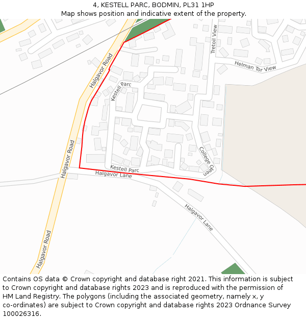 4, KESTELL PARC, BODMIN, PL31 1HP: Location map and indicative extent of plot