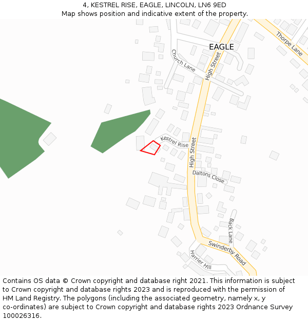 4, KESTREL RISE, EAGLE, LINCOLN, LN6 9ED: Location map and indicative extent of plot