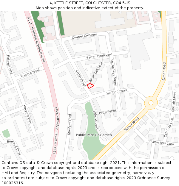 4, KETTLE STREET, COLCHESTER, CO4 5US: Location map and indicative extent of plot