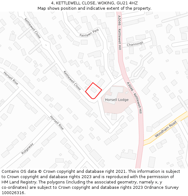 4, KETTLEWELL CLOSE, WOKING, GU21 4HZ: Location map and indicative extent of plot