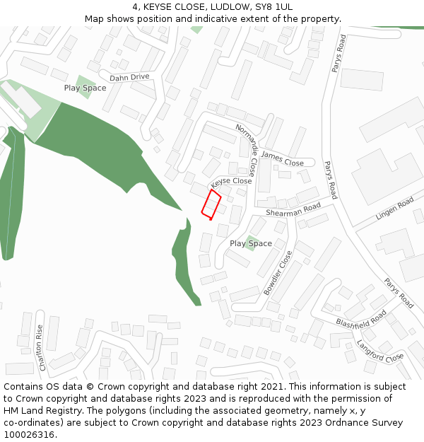 4, KEYSE CLOSE, LUDLOW, SY8 1UL: Location map and indicative extent of plot