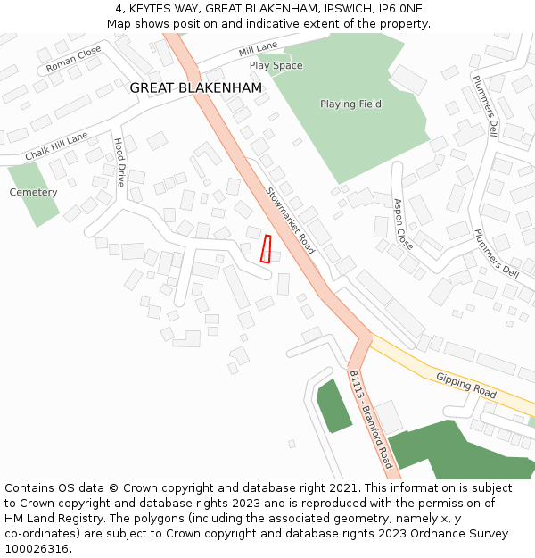 4, KEYTES WAY, GREAT BLAKENHAM, IPSWICH, IP6 0NE: Location map and indicative extent of plot