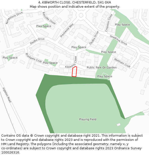 4, KIBWORTH CLOSE, CHESTERFIELD, S41 0XA: Location map and indicative extent of plot