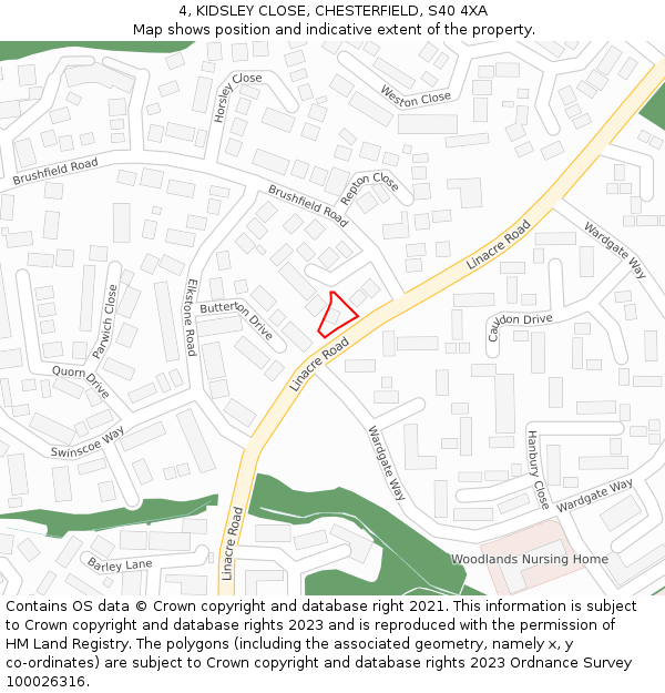 4, KIDSLEY CLOSE, CHESTERFIELD, S40 4XA: Location map and indicative extent of plot