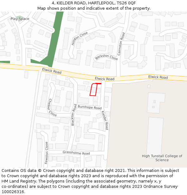 4, KIELDER ROAD, HARTLEPOOL, TS26 0QF: Location map and indicative extent of plot