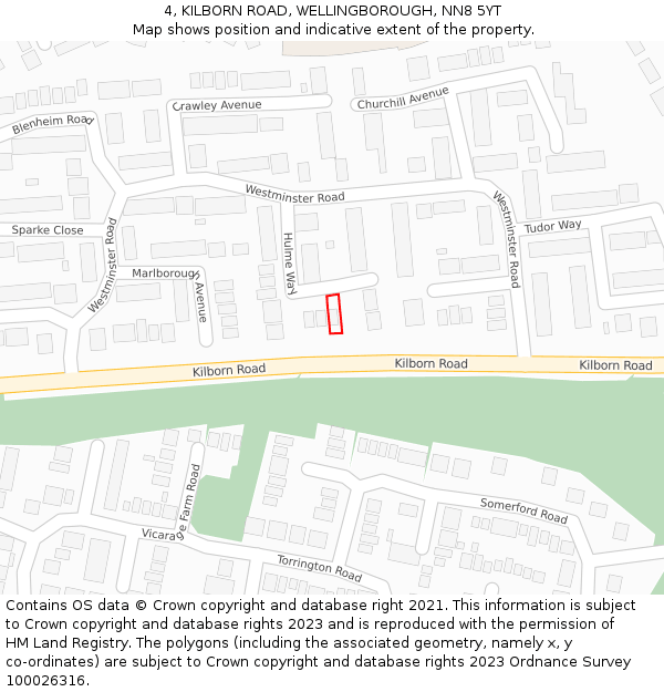 4, KILBORN ROAD, WELLINGBOROUGH, NN8 5YT: Location map and indicative extent of plot