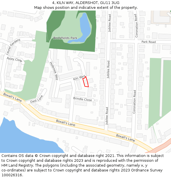 4, KILN WAY, ALDERSHOT, GU11 3UG: Location map and indicative extent of plot