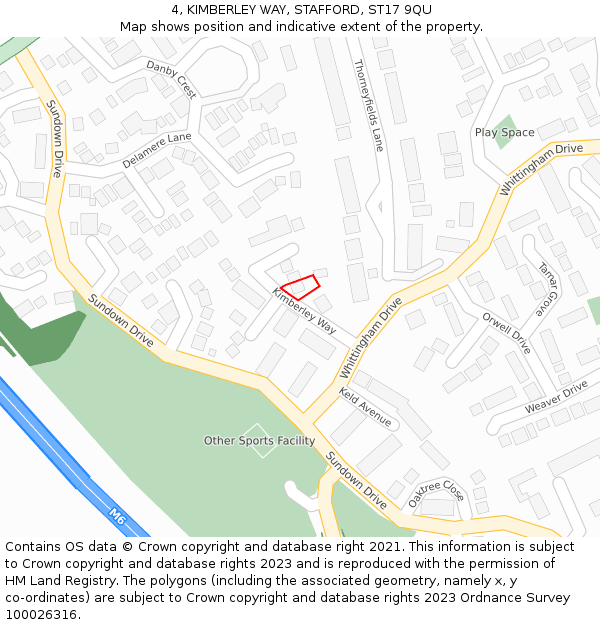 4, KIMBERLEY WAY, STAFFORD, ST17 9QU: Location map and indicative extent of plot