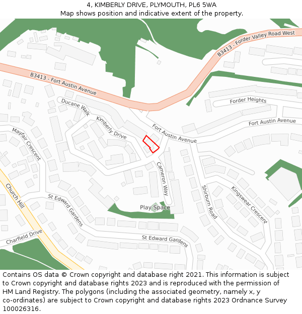 4, KIMBERLY DRIVE, PLYMOUTH, PL6 5WA: Location map and indicative extent of plot