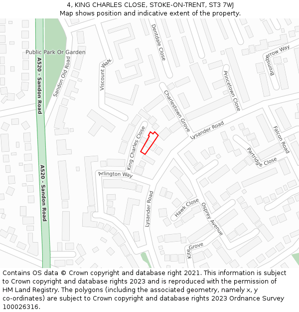 4, KING CHARLES CLOSE, STOKE-ON-TRENT, ST3 7WJ: Location map and indicative extent of plot