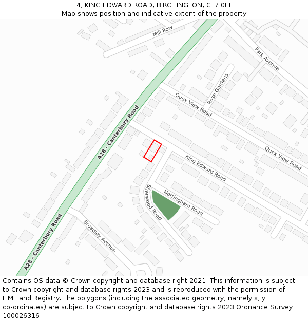 4, KING EDWARD ROAD, BIRCHINGTON, CT7 0EL: Location map and indicative extent of plot