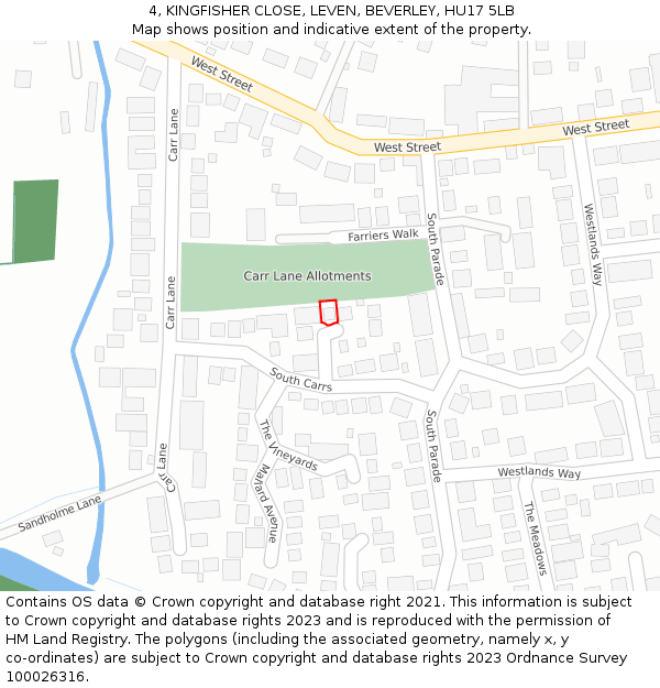 4, KINGFISHER CLOSE, LEVEN, BEVERLEY, HU17 5LB: Location map and indicative extent of plot