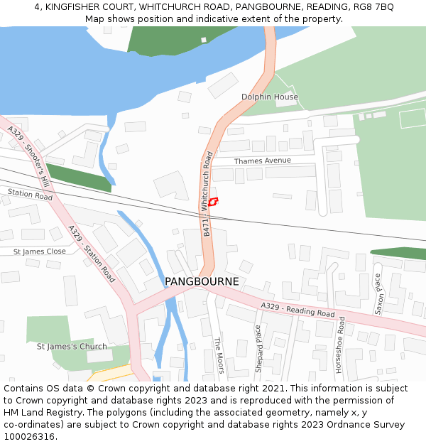 4, KINGFISHER COURT, WHITCHURCH ROAD, PANGBOURNE, READING, RG8 7BQ: Location map and indicative extent of plot