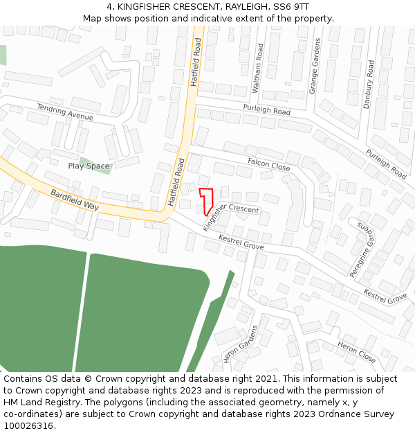 4, KINGFISHER CRESCENT, RAYLEIGH, SS6 9TT: Location map and indicative extent of plot