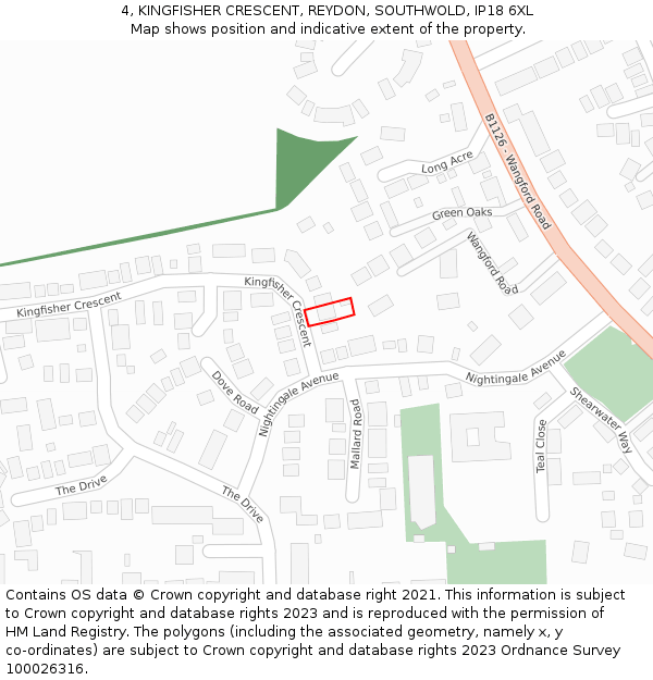 4, KINGFISHER CRESCENT, REYDON, SOUTHWOLD, IP18 6XL: Location map and indicative extent of plot