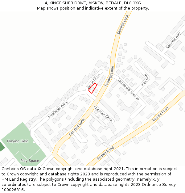 4, KINGFISHER DRIVE, AISKEW, BEDALE, DL8 1XG: Location map and indicative extent of plot