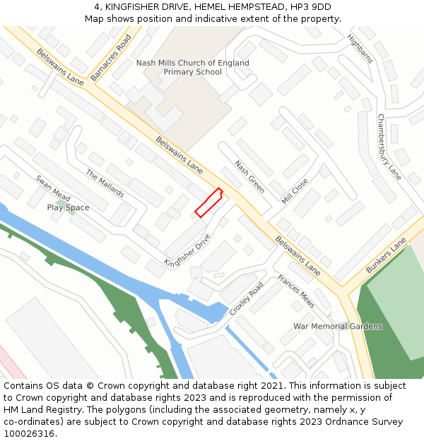 4, KINGFISHER DRIVE, HEMEL HEMPSTEAD, HP3 9DD: Location map and indicative extent of plot