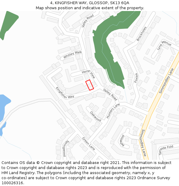 4, KINGFISHER WAY, GLOSSOP, SK13 6QA: Location map and indicative extent of plot