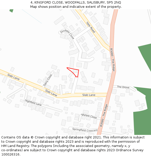 4, KINGFORD CLOSE, WOODFALLS, SALISBURY, SP5 2NQ: Location map and indicative extent of plot