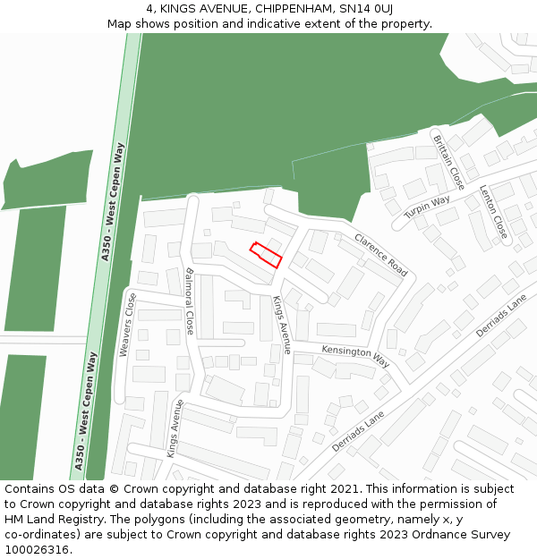 4, KINGS AVENUE, CHIPPENHAM, SN14 0UJ: Location map and indicative extent of plot