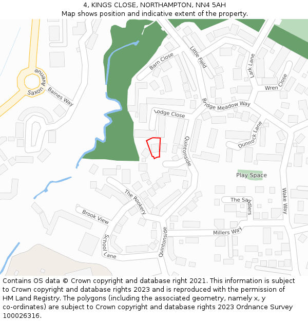 4, KINGS CLOSE, NORTHAMPTON, NN4 5AH: Location map and indicative extent of plot