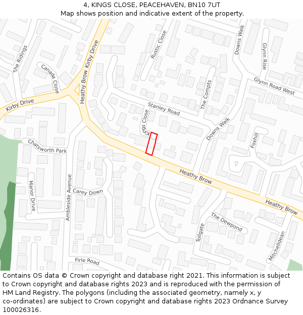 4, KINGS CLOSE, PEACEHAVEN, BN10 7UT: Location map and indicative extent of plot